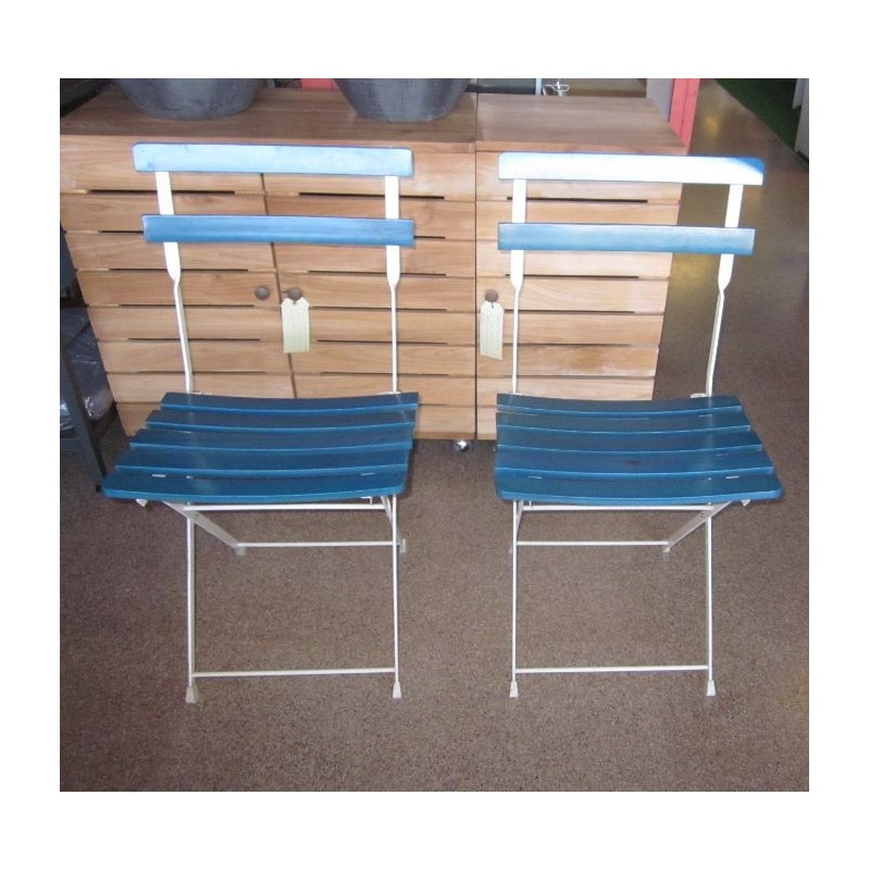  Set di 4 sedie Bistrot Emu pieghevole con telaio bianco e doghe in legno colorato celeste