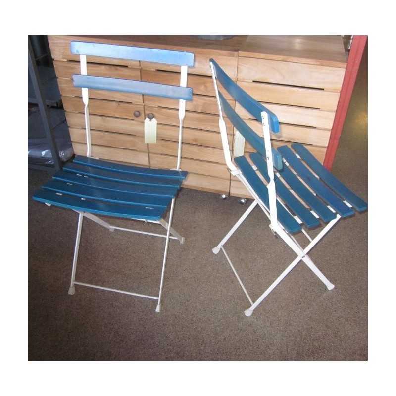  Set di 4 sedie Bistrot Emu pieghevole con telaio bianco e doghe in legno colorato celeste