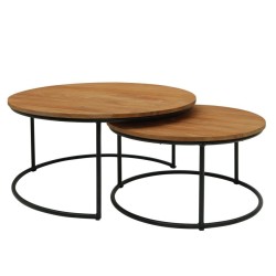 Tavolino caffè in due elementi circolari CbDesign dia. 90x45 H 70x38 H in teak e alluminio