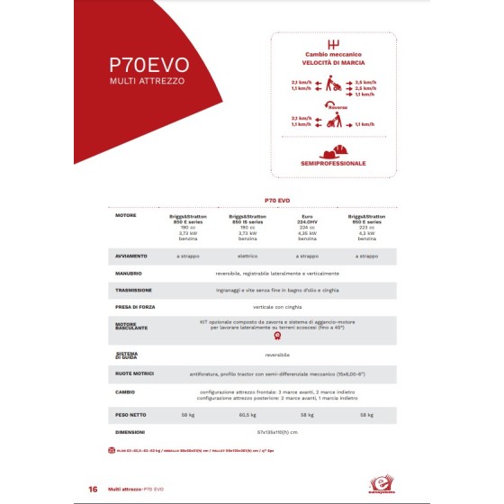 Eurosystems P70 - Corpo motocoltivatore multifunzionale con 5 motorizzazioni