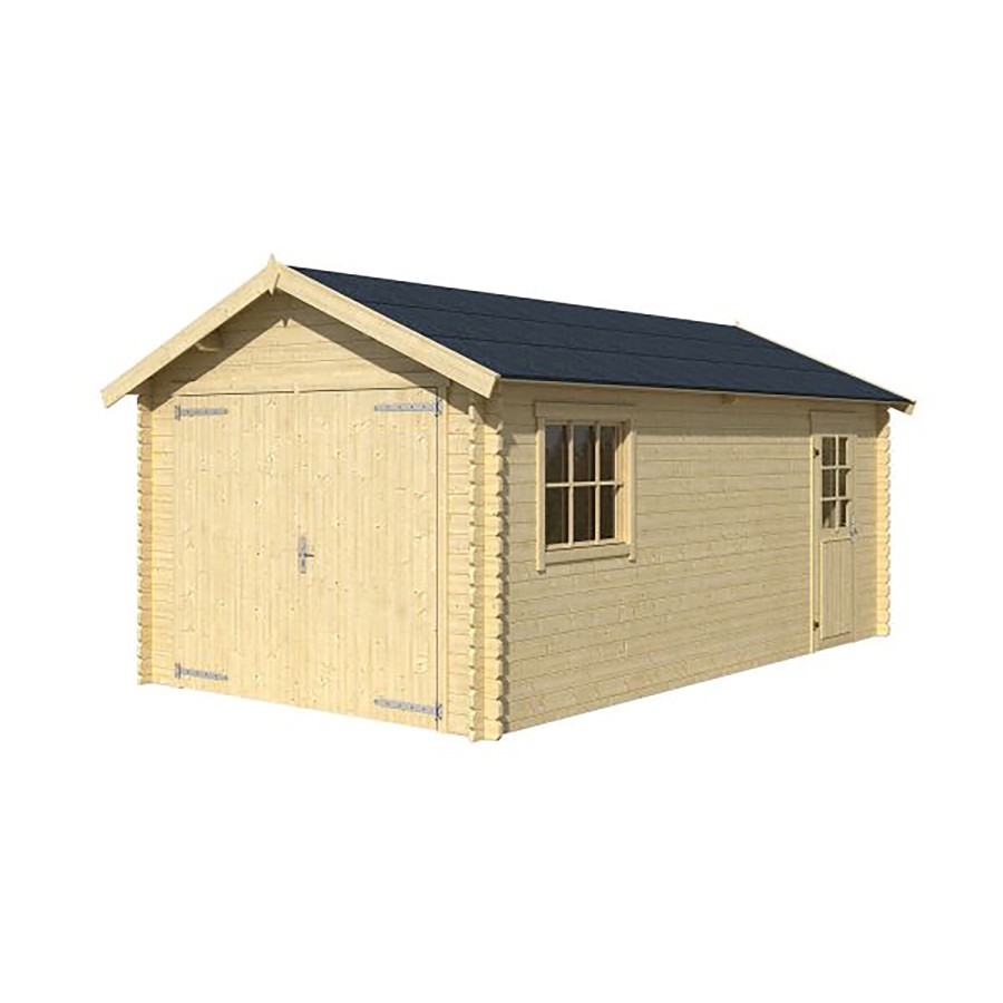 Garage in legno a due falde Dillon cm 300x540 con portone a due ante - finestra - porta singola finestrata - spessore mm 34