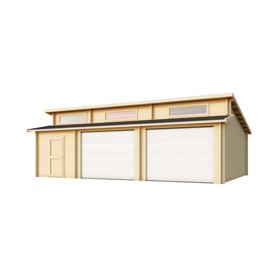Garage in legno a due falde Hawaii cm 780x520 - due portoni - tre finestre - porta singola finestrata - spessore mm 44