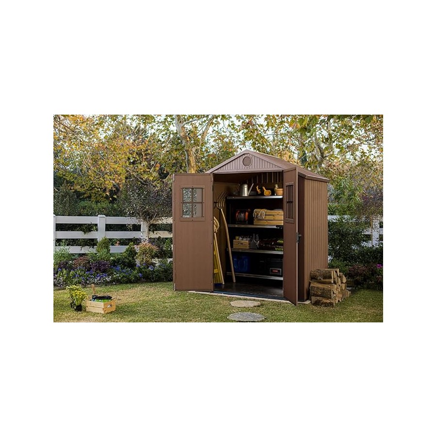 Keter - Darwin 6x4 Casetta da Giardino, Effetto Legno, Colore Marrone, 190x122x221H cm