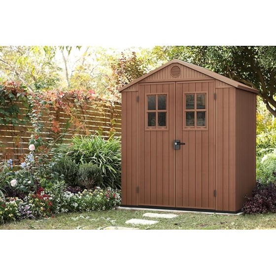 Keter - Darwin 6x4 Casetta da Giardino, Effetto Legno, Colore Marrone, 190x122x221H cm