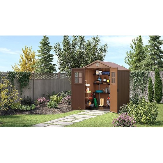 Keter - Darwin 6x6 Casetta da Giardino, Effetto Legno, Colore Marrone, 190x183x221H cm